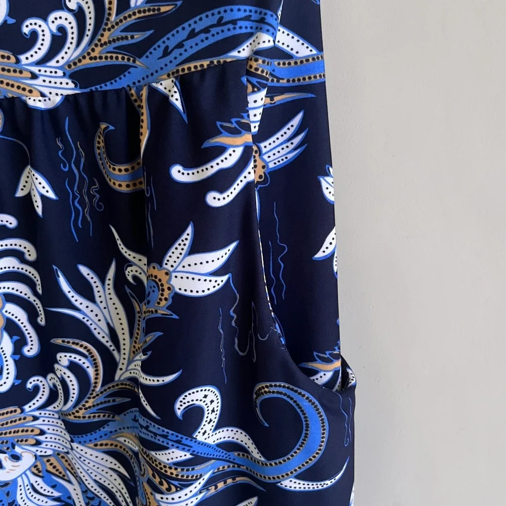 Jude Connally Dress Women's Small Navy Blue Paisley Floral Preppy Vacation